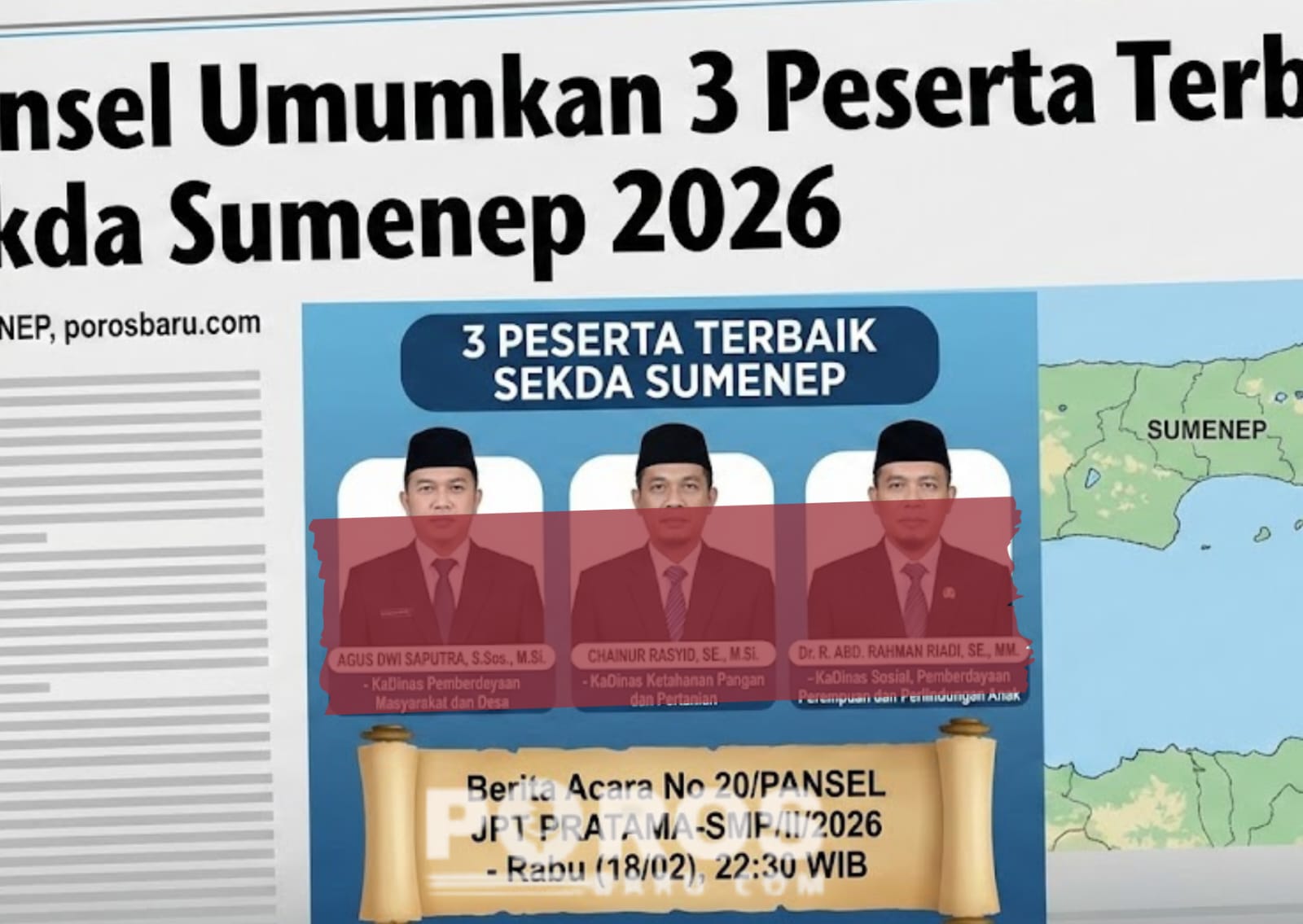 Panitia Seleksi umumkan tiga besar hasil seleksi terbuka Sekda Sumenep 2026. Berikut nama kandidat dan jabatan saat ini