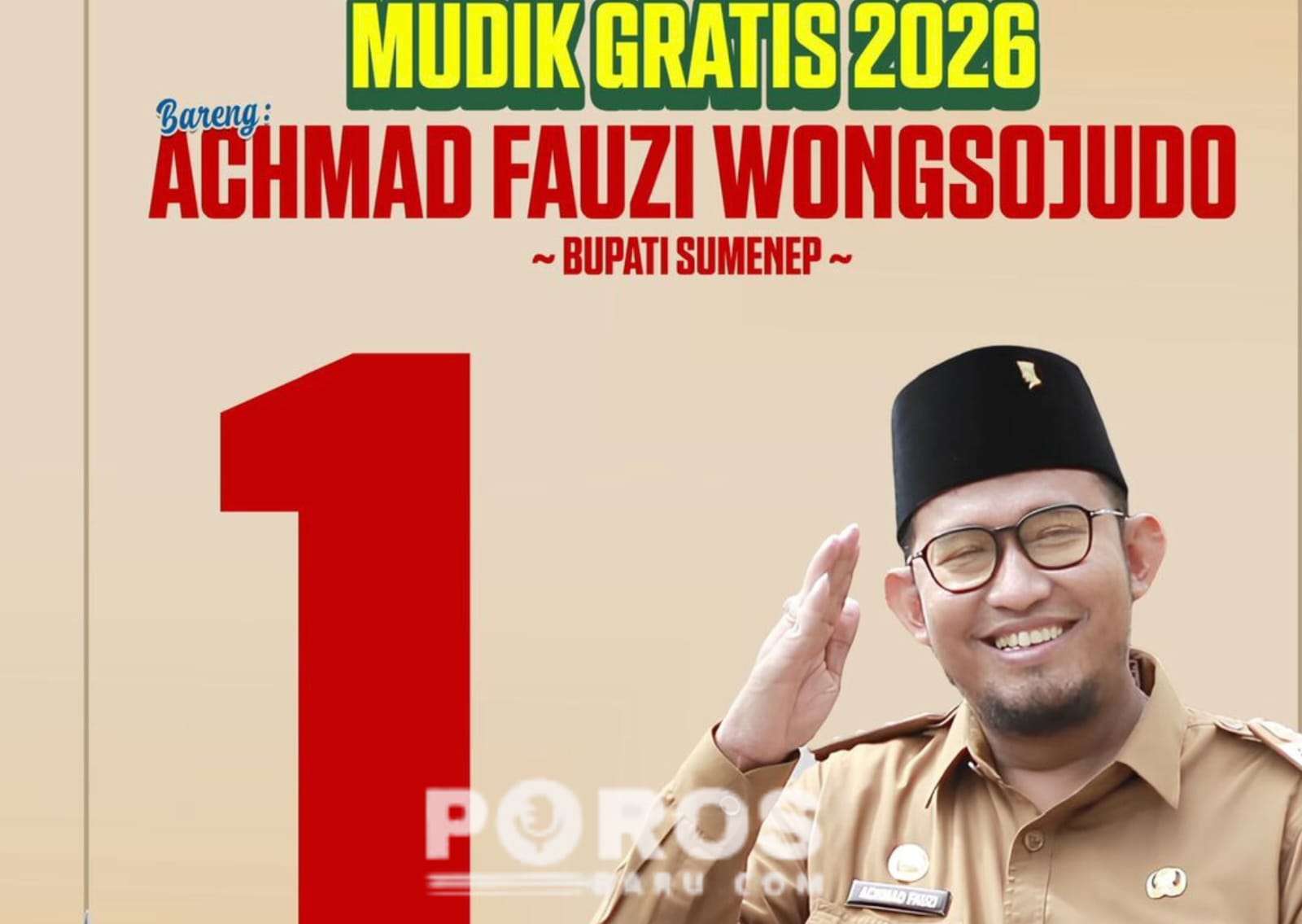 Poster program Mudik Gratis 2026 Pemkab Sumenep bersama Bupati Achmad Fauzi Wongsojudo.