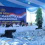 Tumpukan 3,37 ton cannabis buds asal Thailand saat dipamerkan BNN RI di Gersik.