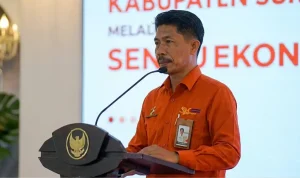 Kepala BPS Sumenep, Handoyo Wijoyo, saat sambutan dalam Sinergi Membangun Ekonomi Sumenep melalui Sensus Ekonomi 2026.